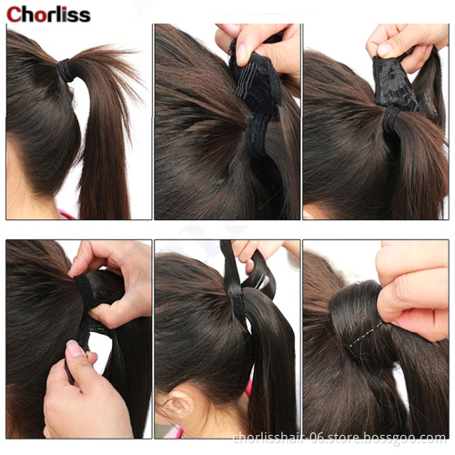 20 inch  Comfortable Long Straight Cheap Instant Clip In Wrap Around Ponytail Extension Hair pieces Synthetic Hair Ponytails